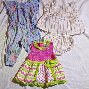 Baby Essentials Baby Bundle Outfits/Girls/12 Months/Pink Blue Green/3 Piece Lot